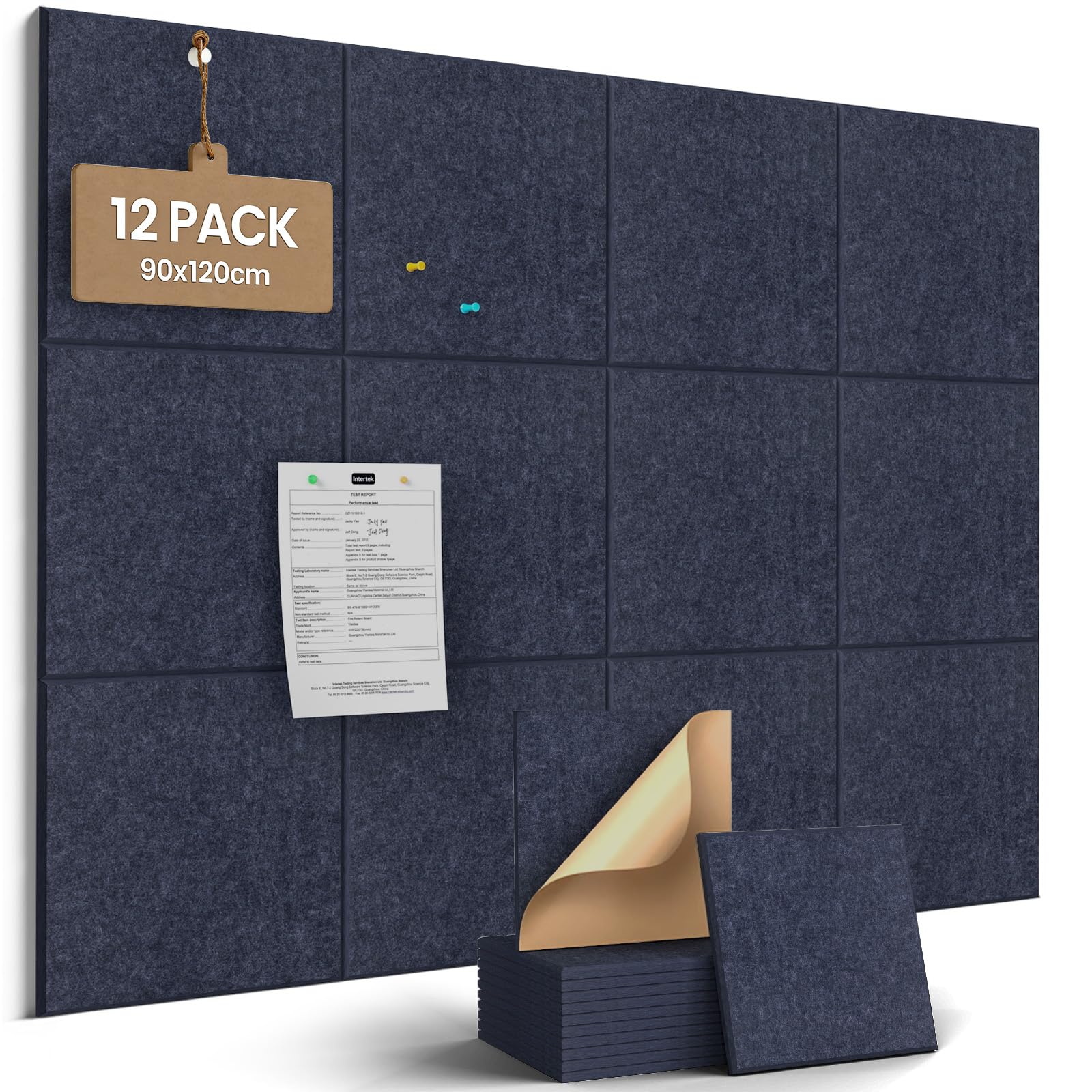 JBER Felt Cork Bulletin Board for Wall 120x90cm, 12 Pack Self-Adhesive Felt Notice Board for Walls, pin Boards for Home Office School,As Planning Board Photo Wall Board Jewelry Storage, Solid,Blue