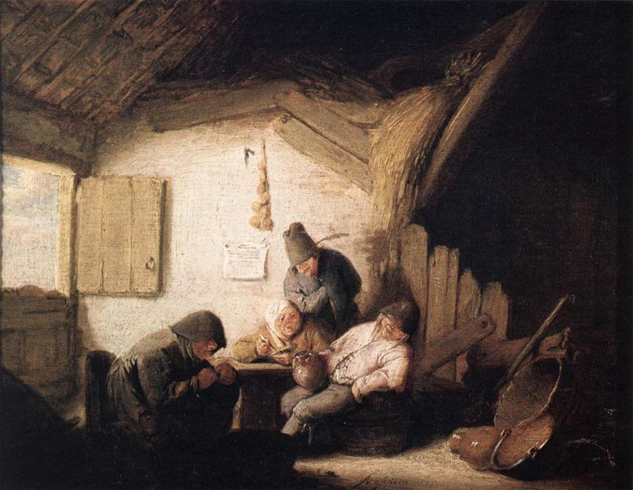 RZHRHJES Abstract Painting Poster Art Print Canvas Print Poster Village Tavern with Four Figures by Adriaen Van Ostade Landscape Canvas Painting for Home Decor 60x90cm