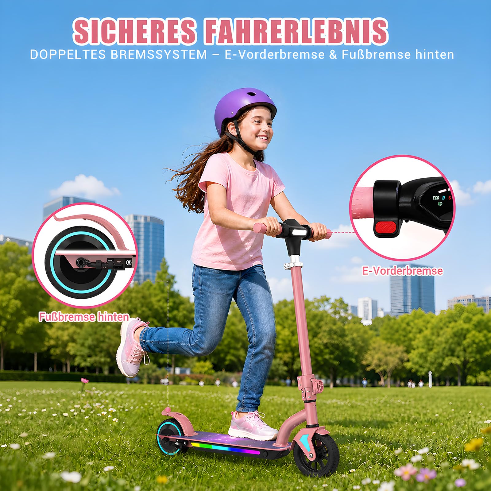 Trottinette électrique pour Enfants âgés de 6 à 16 Ans | 6/10/16 km/h, autonomie max. 16 km, lumières colorées, affichage LED, hauteur réglable, pliable, pour garçons et filles