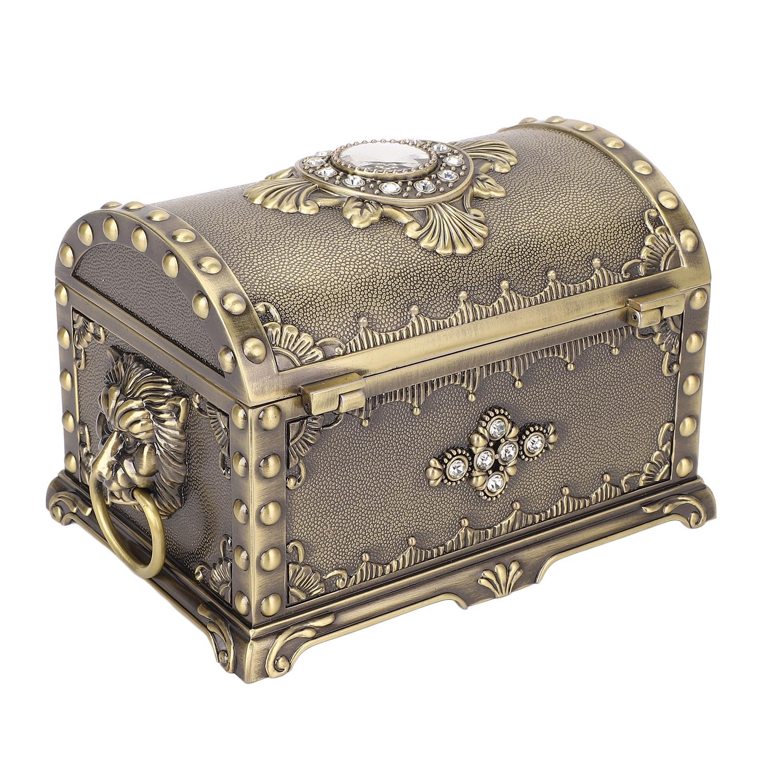 POENVFPO Metalowe Pudełko na biżuterię w Stylu Vintage, Klasyczny Wytłoczony Kwiatowy Wzór Elegancki Organizer z pozłacaną rączką i aksamitną wyściółką, do Użytku Domowego i Komercyjnego (Brązowy)