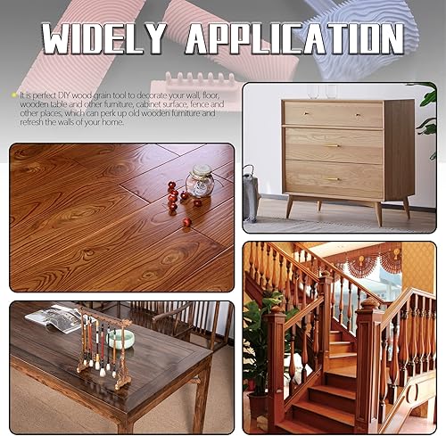 Miniatura 9 de Juego de herramientas de pintura de grano de madera MS6 MS17 MS18B Patrón de grano empítico de goma pintor de rodillos con mango, papel tapiz