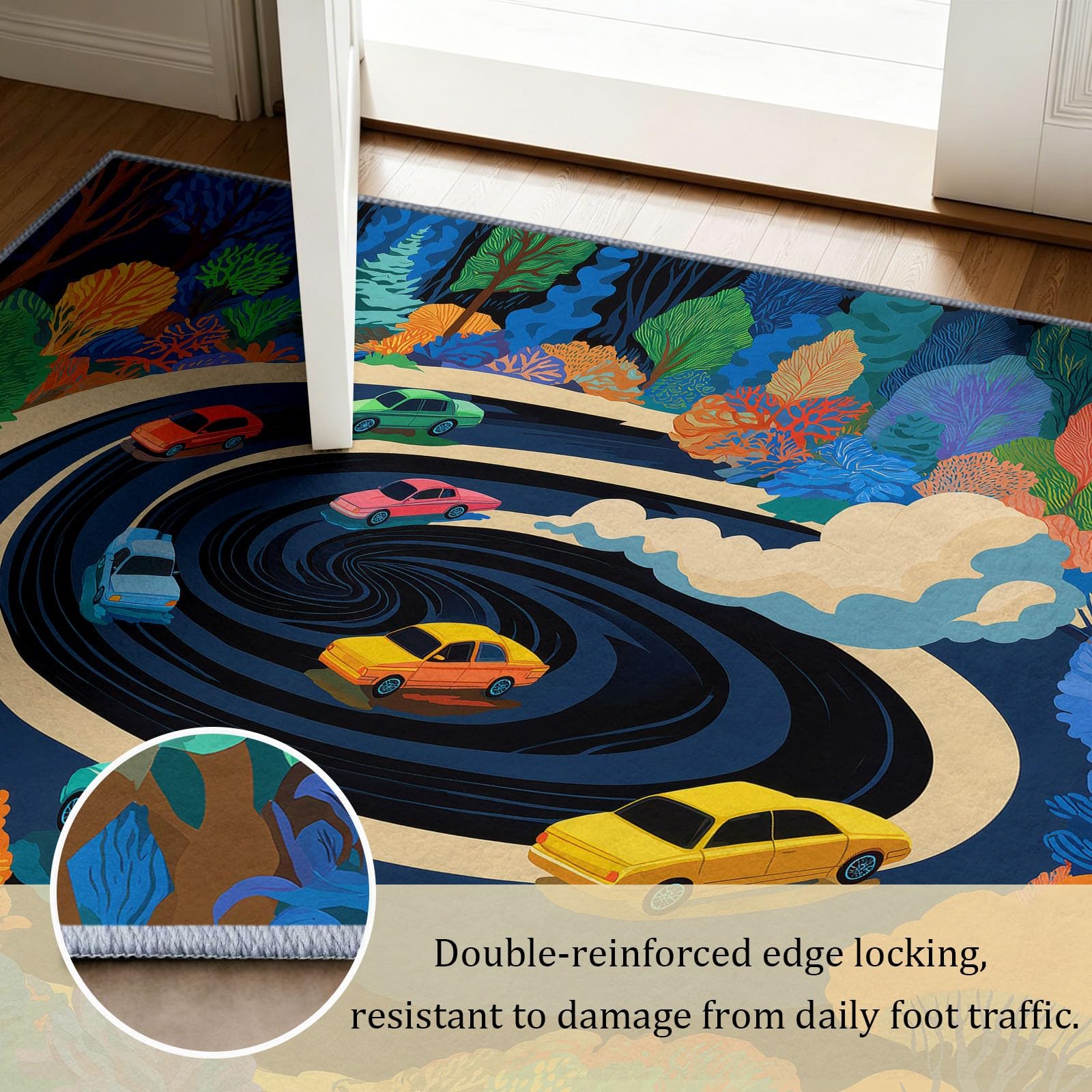 Fun - Alfombra antideslizante de dibujos animados para sala de estar, 80 x 150 cm, alfombra de suelo para coche, lavable, alfombra de pelo bajo para sala de estar, dormitorio, comedor