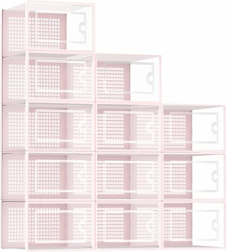 Miniatura 9 de Kuject Cajas de almacenamiento grandes para organizar zapatos para armario, paquete de 12 contenedores apilables de plástico transparente con tapas,