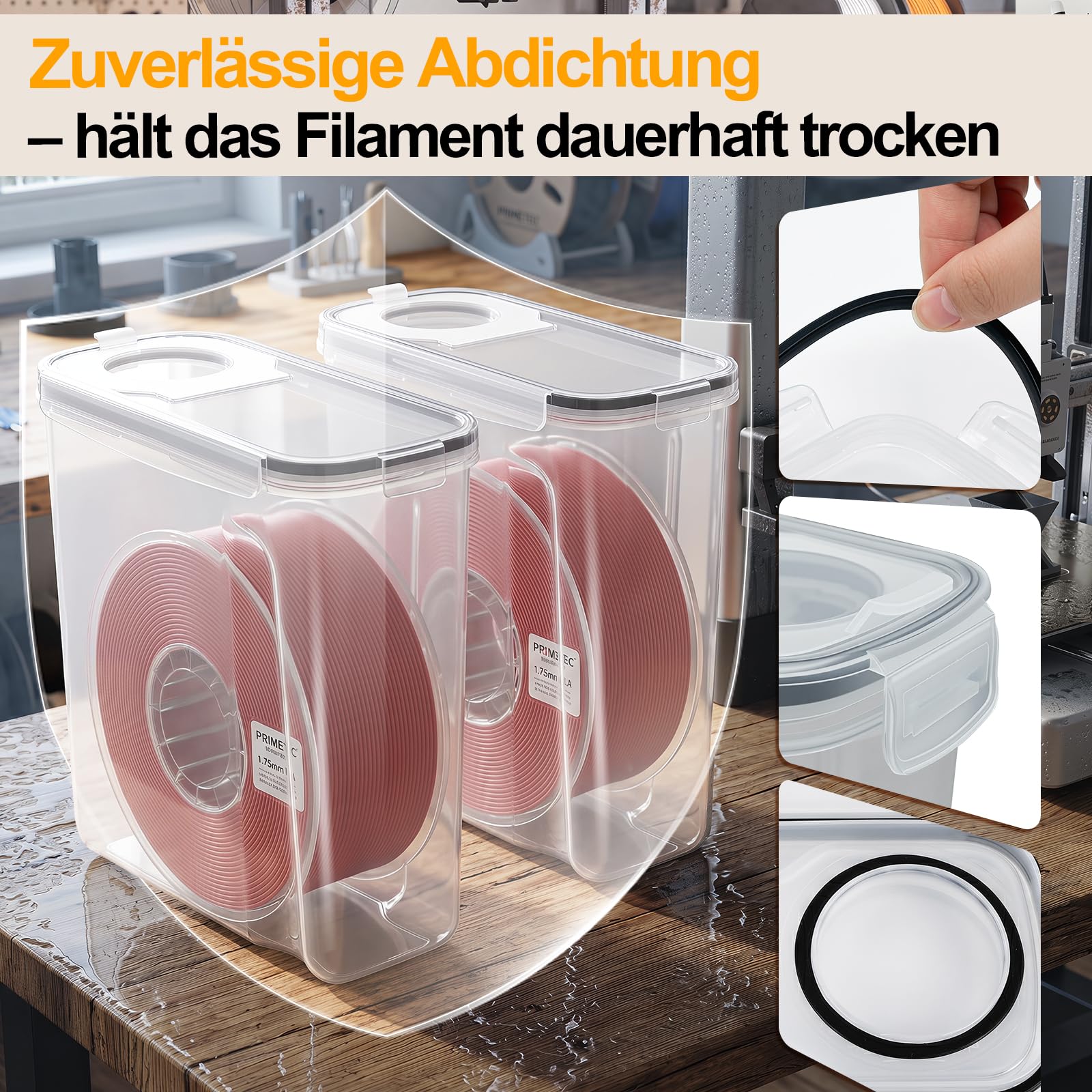 Filament Aufbewahrungsbox 4L mit Trockenmittel & Marker, 6er | Luftdichter Filament Container für gängige Materialien; Filament Box mit Etiketten und Marker zur 3D Druck Aufbewahrung
