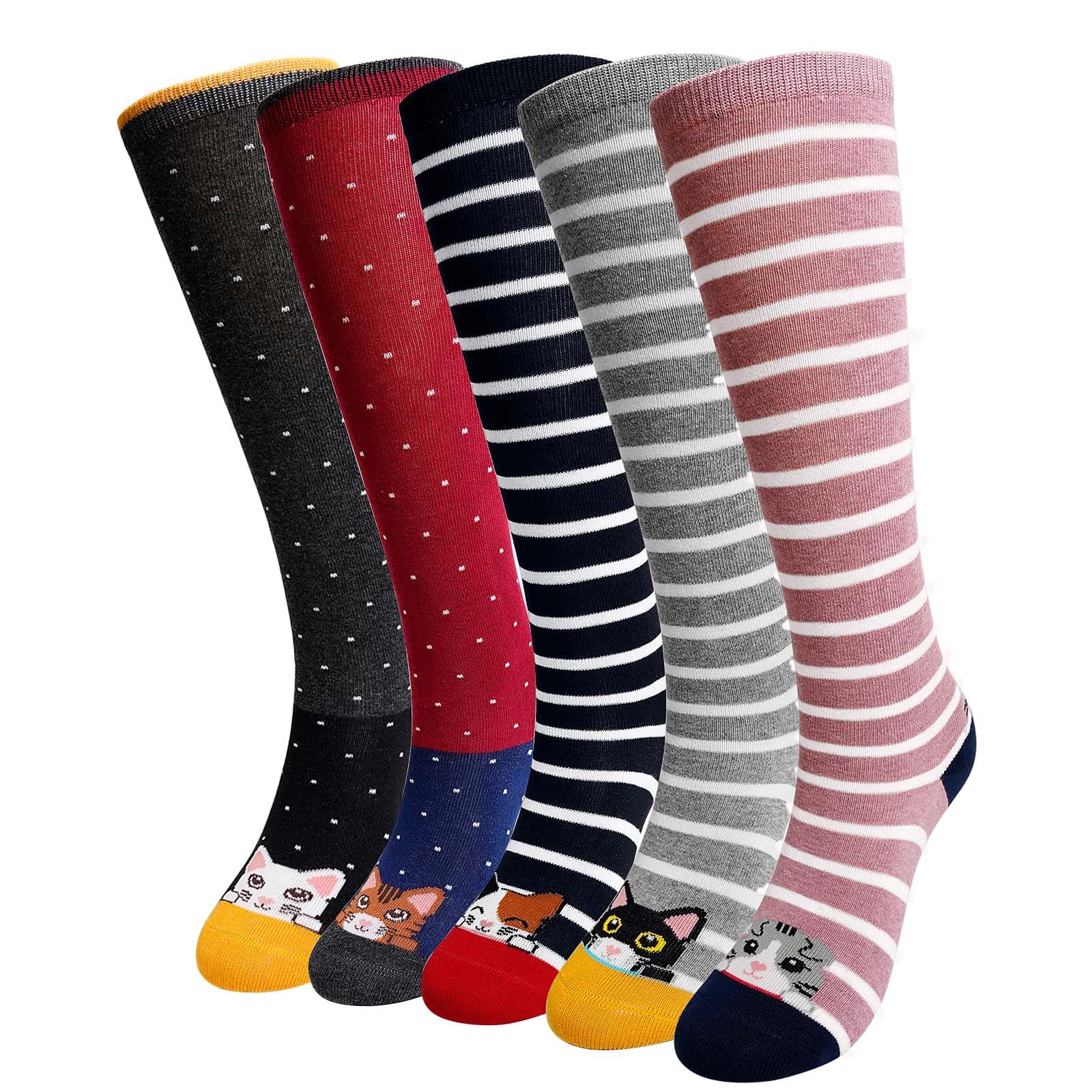 Artfasion Calcetines altos hasta la rodilla para niñas: calcetines largos divertidos de dibujos animados, transpirables, sin costuras, para niños de 2 a 14 años