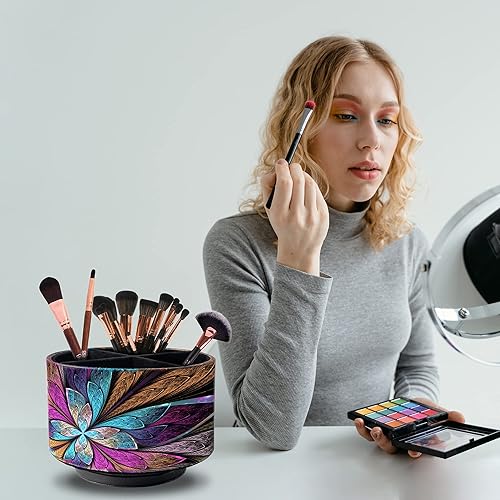 Miniatura 3 de Soporte para control remoto, organizador redondo de cuero para suministros de arte, papelería de cuero sintético, organizador de maquillaje