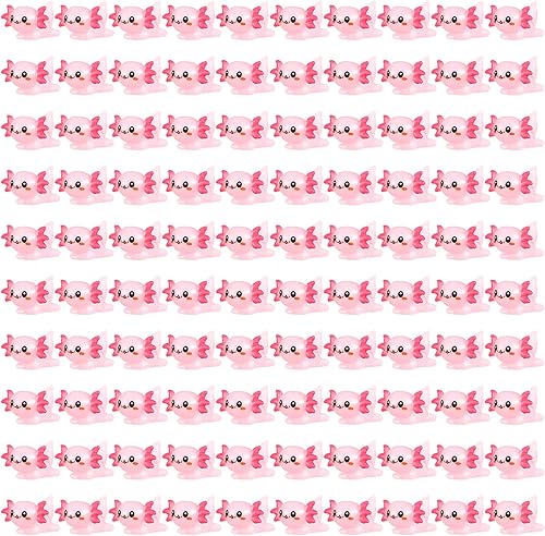 100 piezas de mini ajolote rosa de resina, juguete miniatura de ajolote miniatura figuras de animales pequeños adornos figuras de animales para