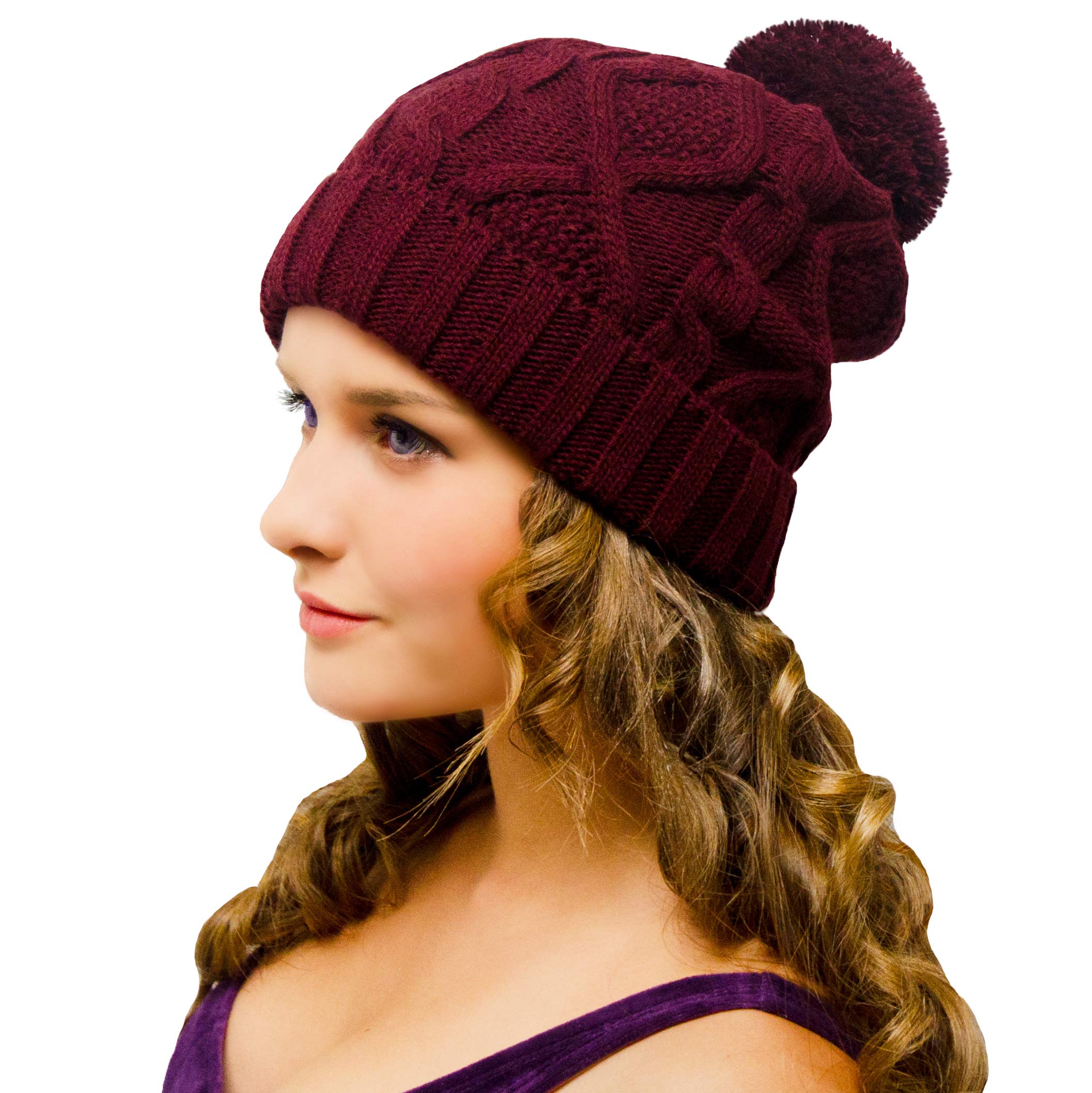 Entire EmpireMens Ladies Bobble Beanie Hat Blue, Grey, Burgundy, Black  and Mustard Winter Knitted Hats with Pom Pom for Men and Women Womens
