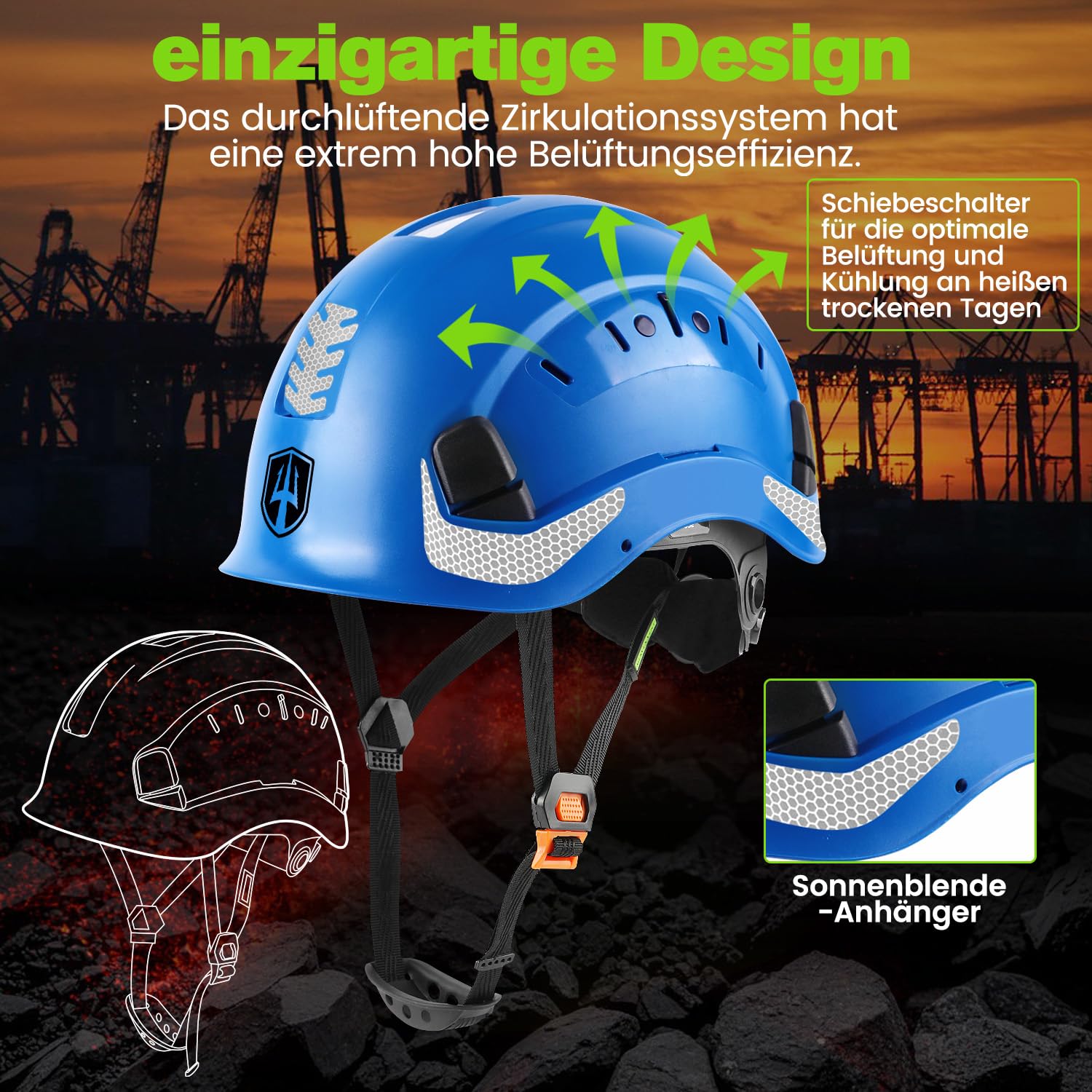 GREEN DEVIL Casque de protection industriel certifié EN397 et EN166 avec visière teintée + transparente | Casque de sécurité avec double visière pour la construction, l'artisanat et l'industrie |