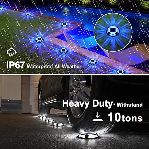 Miniatura 6 de VOLISUN Luces solares para cubierta de entrada, luces marinas para muelle, paquete de 12 luces solares de tierra de 2 colores en 1 LED, impermeable,