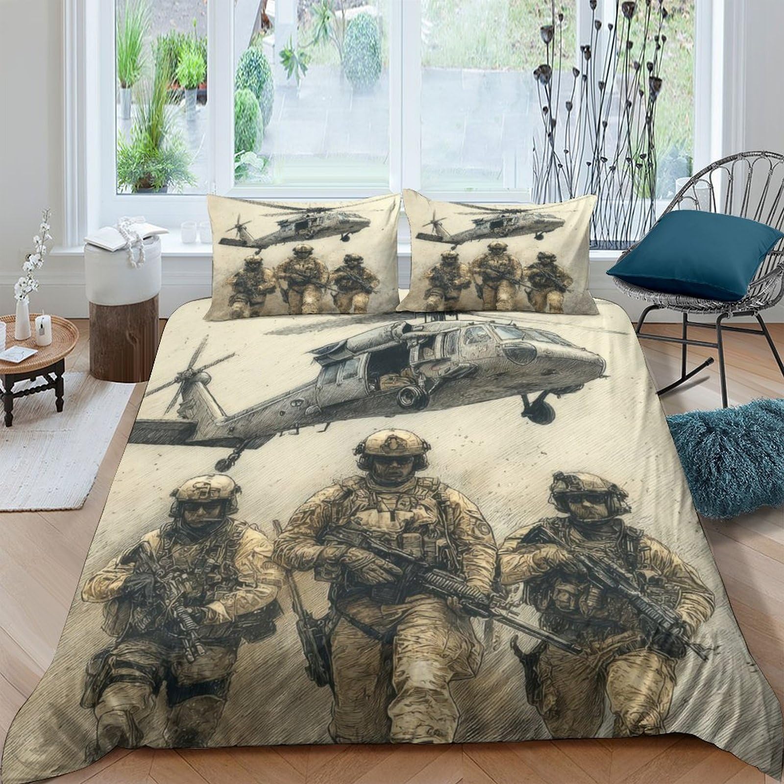 3D Super Soft Microfibre military soldiers Duvet Cover Sets All Season Bedding Set with Pillowcases combat tactical illust Duvet Cover Easy Care Machine Washable for Men Women Kids King（220x240cm）