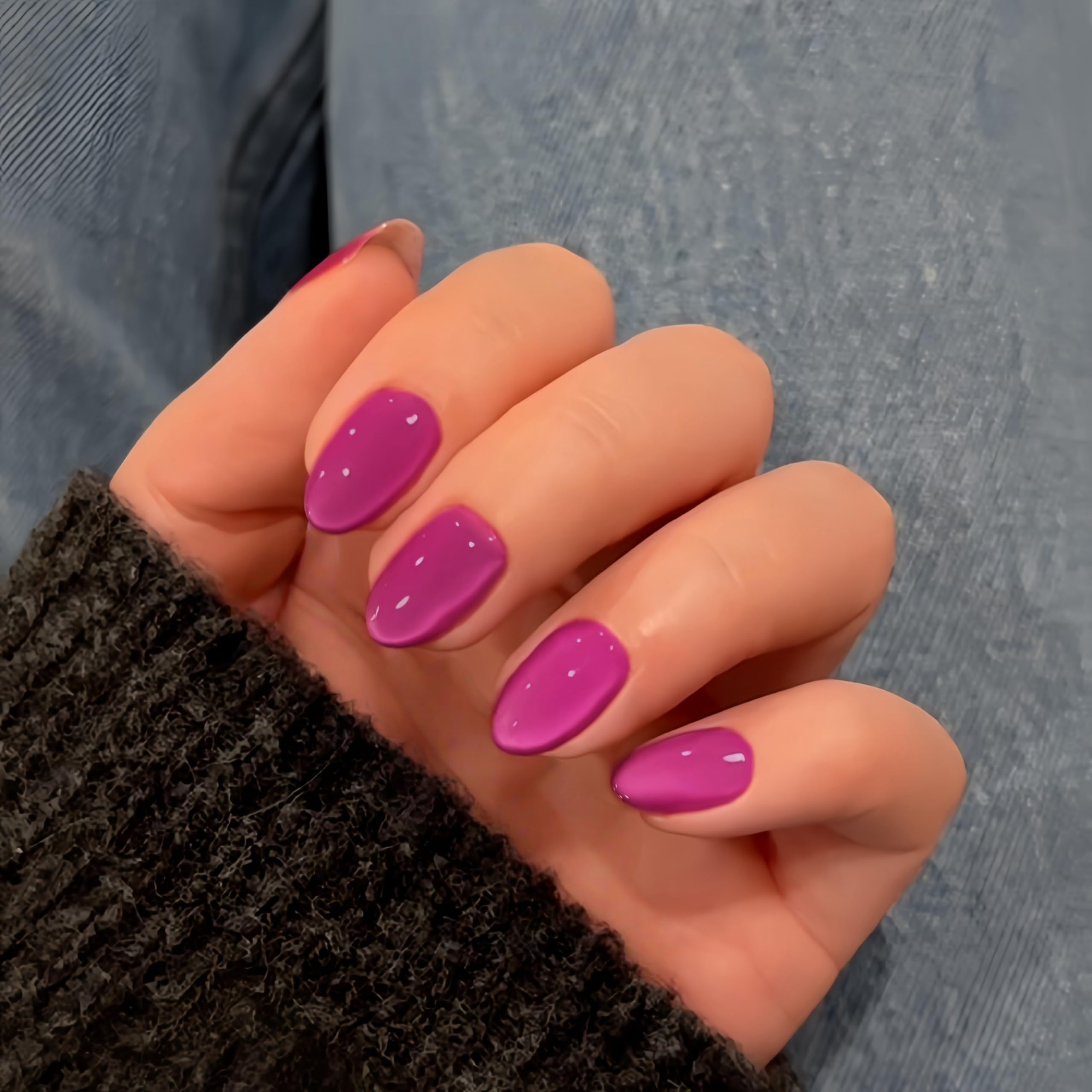 SXVME Soft Gel Press on Nails Extra Short Oval, 30 Pcs Hot Pink Cat Eye False Nails Short Almond - Image 2
