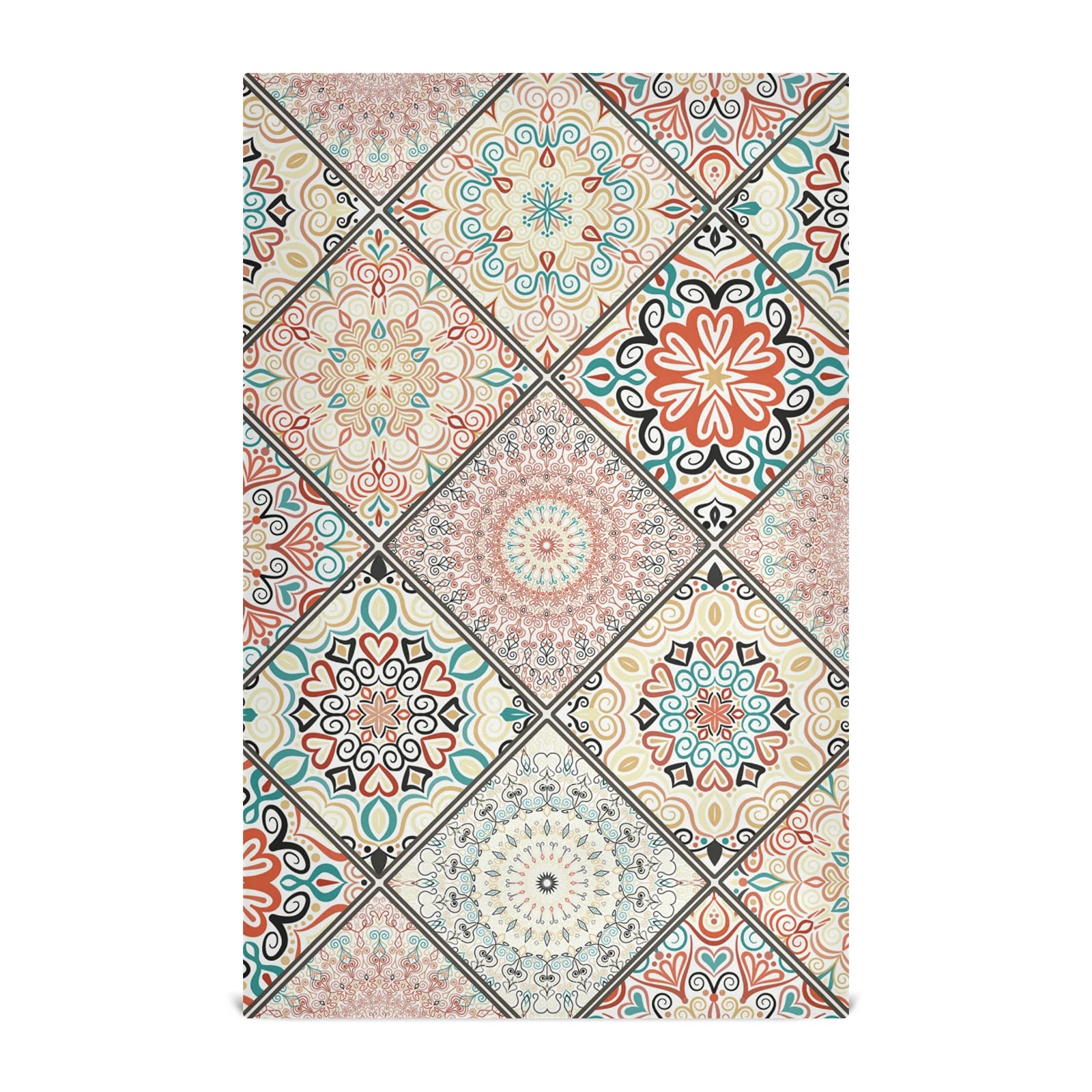 Poeticcity Multi 3 Mandala Portia Chic Style Tiles Square Portuguese Moroccan Motifs 1 Pack Polyester Kitchen Dish Towel, Hand Bar Tea Towels With Hanging Loop, Hemmed Napkintowel Dishtowels Waffle Dishcloths