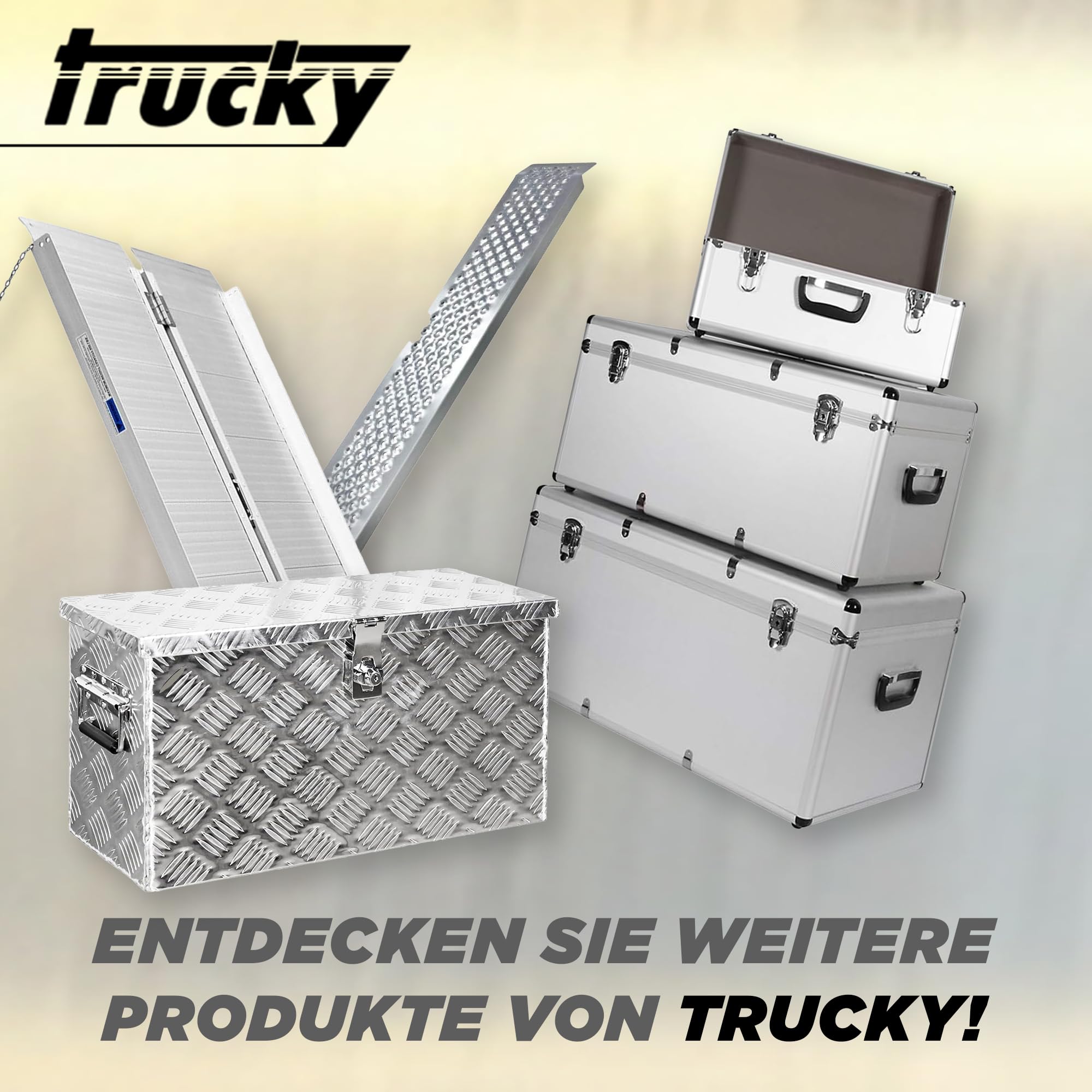Trucky Skrzynka na samochód z aluminium, model D040, 59 x 25 x 31 cm, zamykana, wytrzymała blacha ryflowana, łącznie z zestawem montażowym, do warsztatu, samochodu, hobby