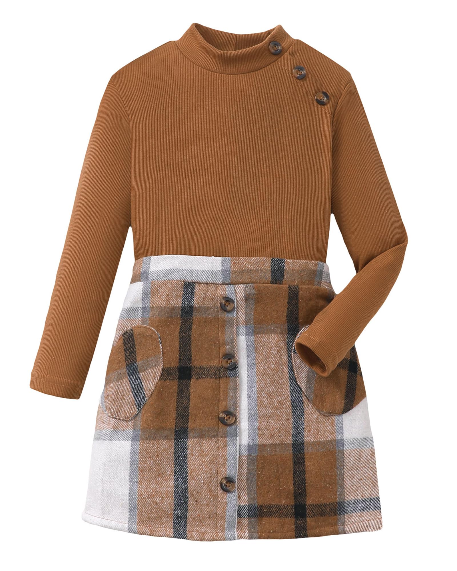 YOURUIKEY Girls Plaid Skirt Set Fall Winter Clothes 2 Piece Outfits 8-12Y