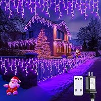 Vista 24 de JMEXSUSS 400 luces LED de Navidad de carámbano de 38.8 pies con control remoto, tira de luces multicolor para exteriores enchufables, 8 modos