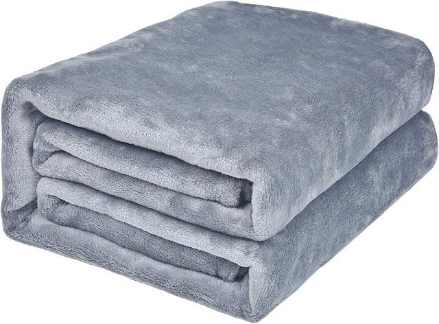 EHC Super Soft Fluffy Snugly Solid Flannel Fleece Throws for Sofa Bed Blankets, Light Grey 200cm x 240cm