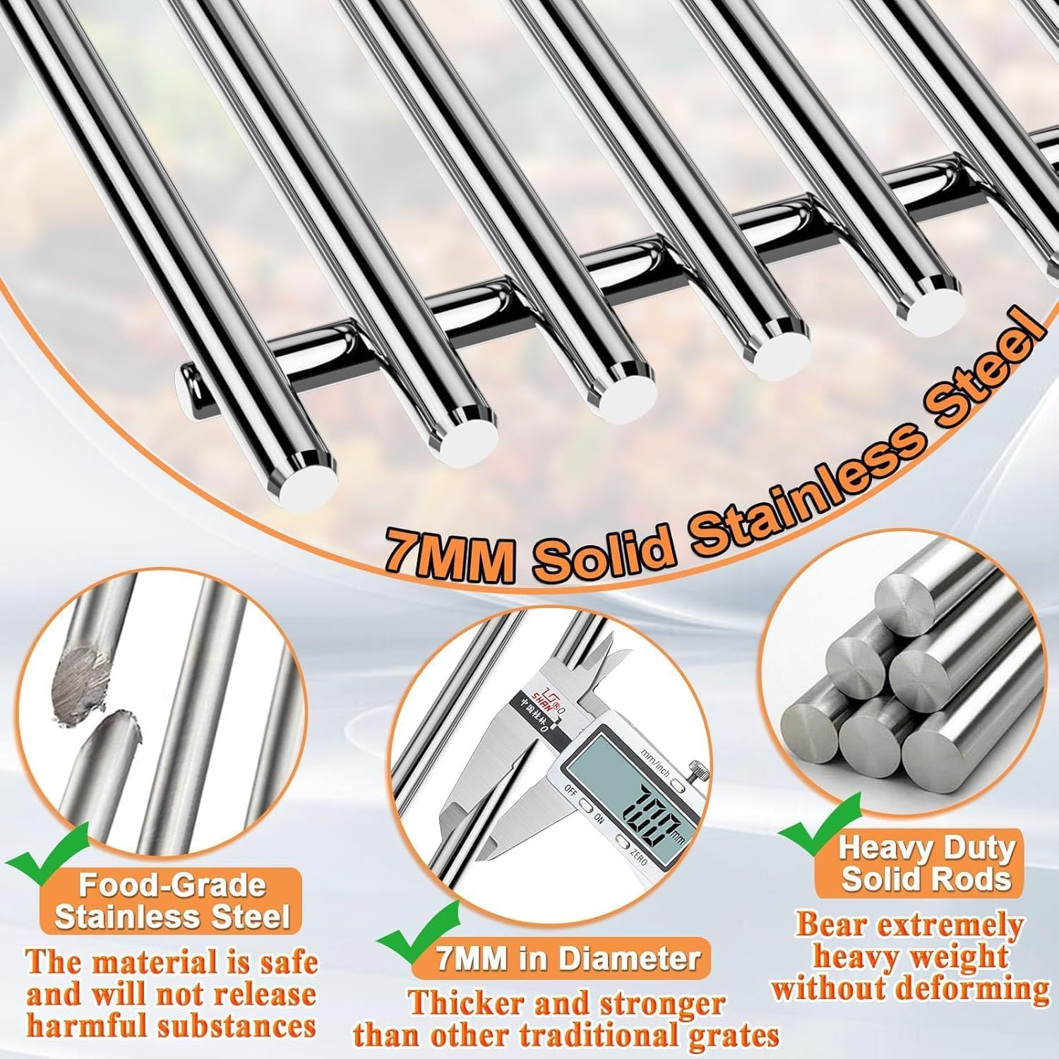 7637 7849 Spirit 2 Grill Grates for Weber GS4 Spirit II/I 200 SER E210 E220 S210 Weber Spirit 200/300(2025 Y) Replacement Parts for Webber Grill Accessories 67022 69800, 304 Stainless Steel,17.5",2PCS