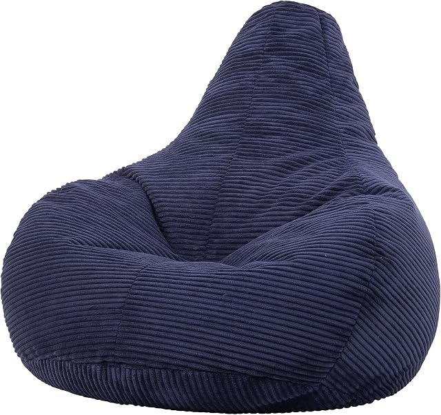 icon Dalton Cord Recliner Bean Bag Chair, Navy Blue, Large Lounge Chair Gaming Bean Bags for Adult with Filling Included, Jumbo Cord Adults Beanbag, Boho Decor Living Room Furniture
