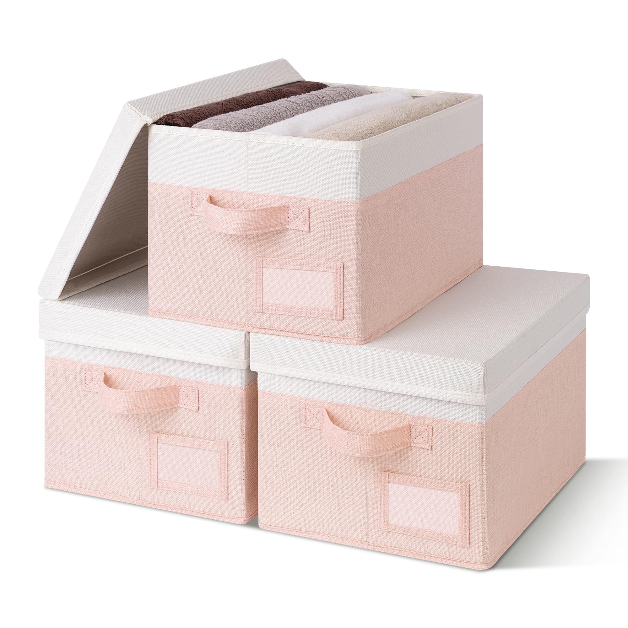 GRANNY SAYS Clothes Storage Boxes with Lids, Pack of 3 Pink Storage Boxes with Lid, Wardrobe Box Organiser