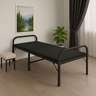 PlankIt™ Plush Folding Bed Single for Sleeping with Mattress | No Assembly Required | Foldable Bed for Sleeping/Guests/Ren...