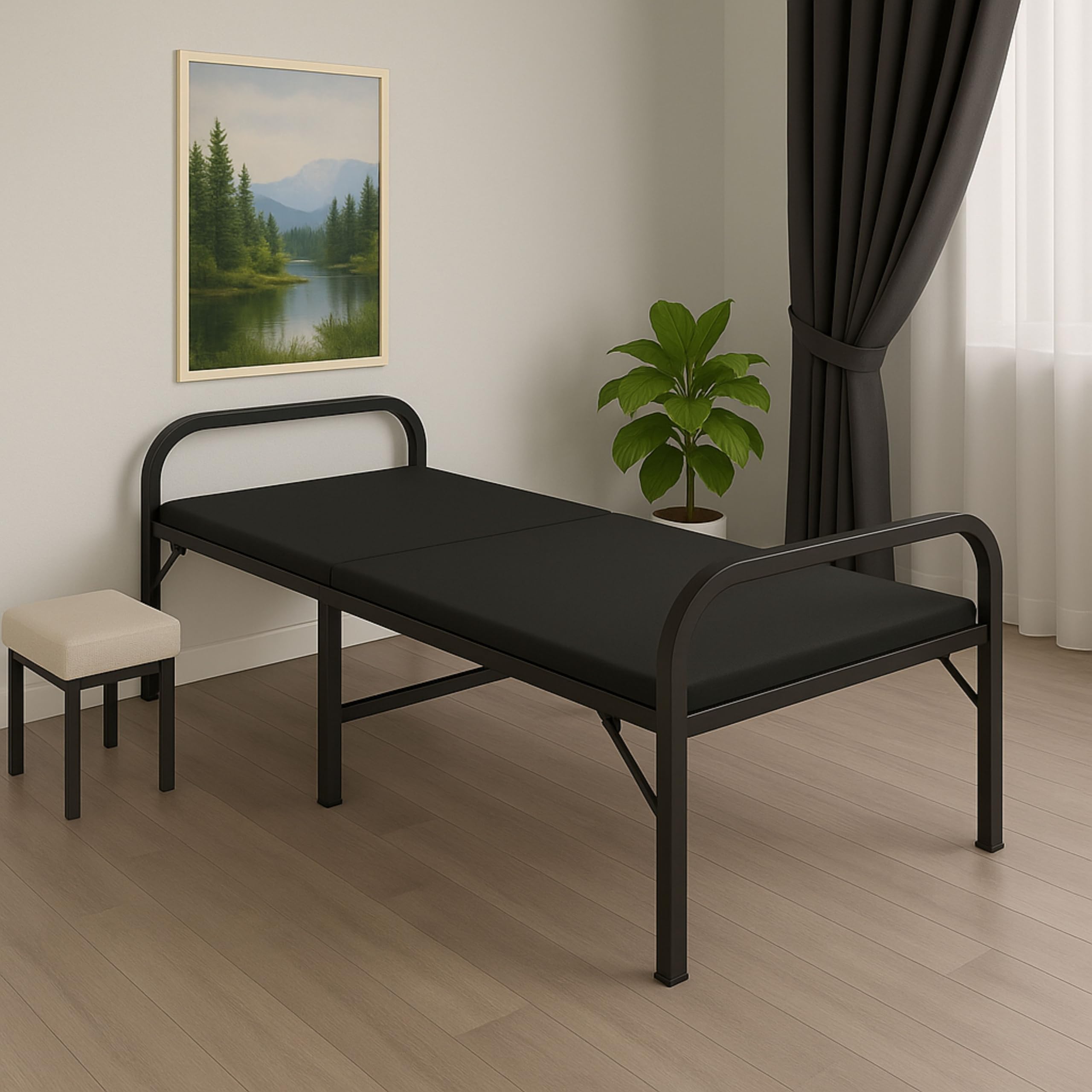 PlankIt™ Plush Folding Bed Single for Sleeping with Mattress | No Assembly Required | Foldable Bed for Sleeping/Guests/Rented Apartments/Bedroom (2.5ft x 6ft, Black)-image-30