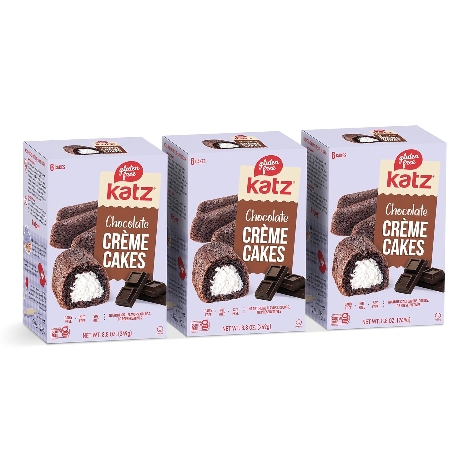 Katz Gluten Free Chocolate Crème Cake, Snack For Adults And Kids. Free of Dairy, Peanuts, Tree Nuts, Soy, and Sesame. Kosher 8.8 oz (3pk)