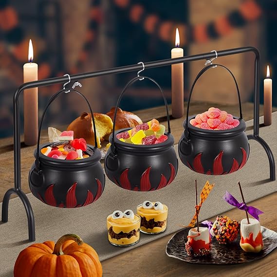 BAYSING Halloween Party Decorations Candy Bucket, Set of 3 Black