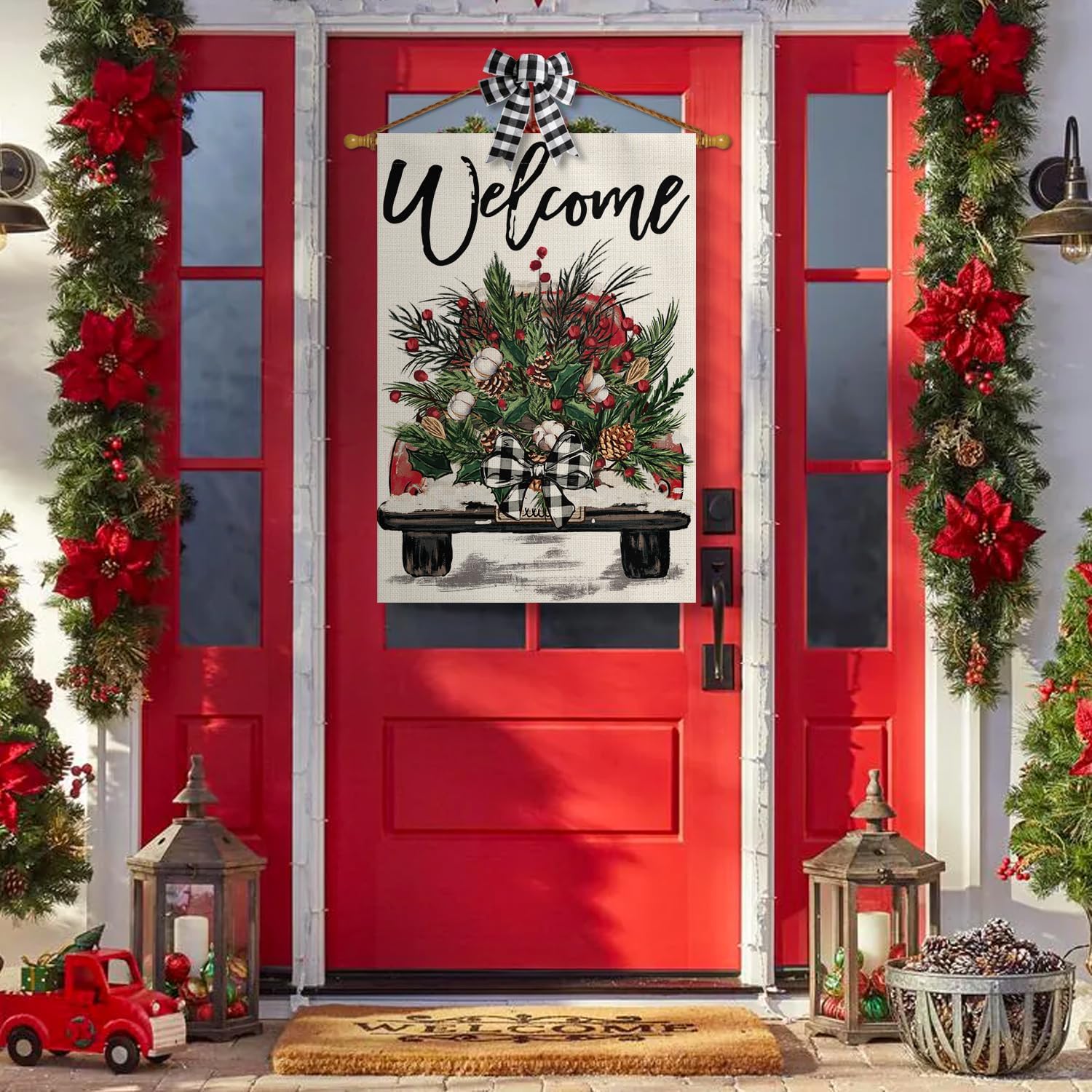 AVOIN colorlife Christmas House Flag 28x40 Inch Double Sided Outside, Winter Holiday Truck Rustic Yard Outdoor Flag - Image 2