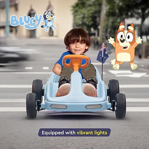 Miniatura 4 de Bluey Go Kart eléctrico de 12 V para niños, juguete eléctrico con luces, cinturón de seguridad, de 3 a 6 años, construcción duradera de PVC y