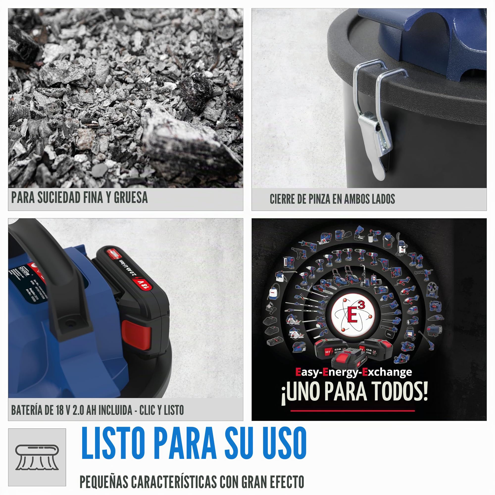 Güde AS 18-201-05 Aspirador de Cenizas inalámbrico, Negro/Azul