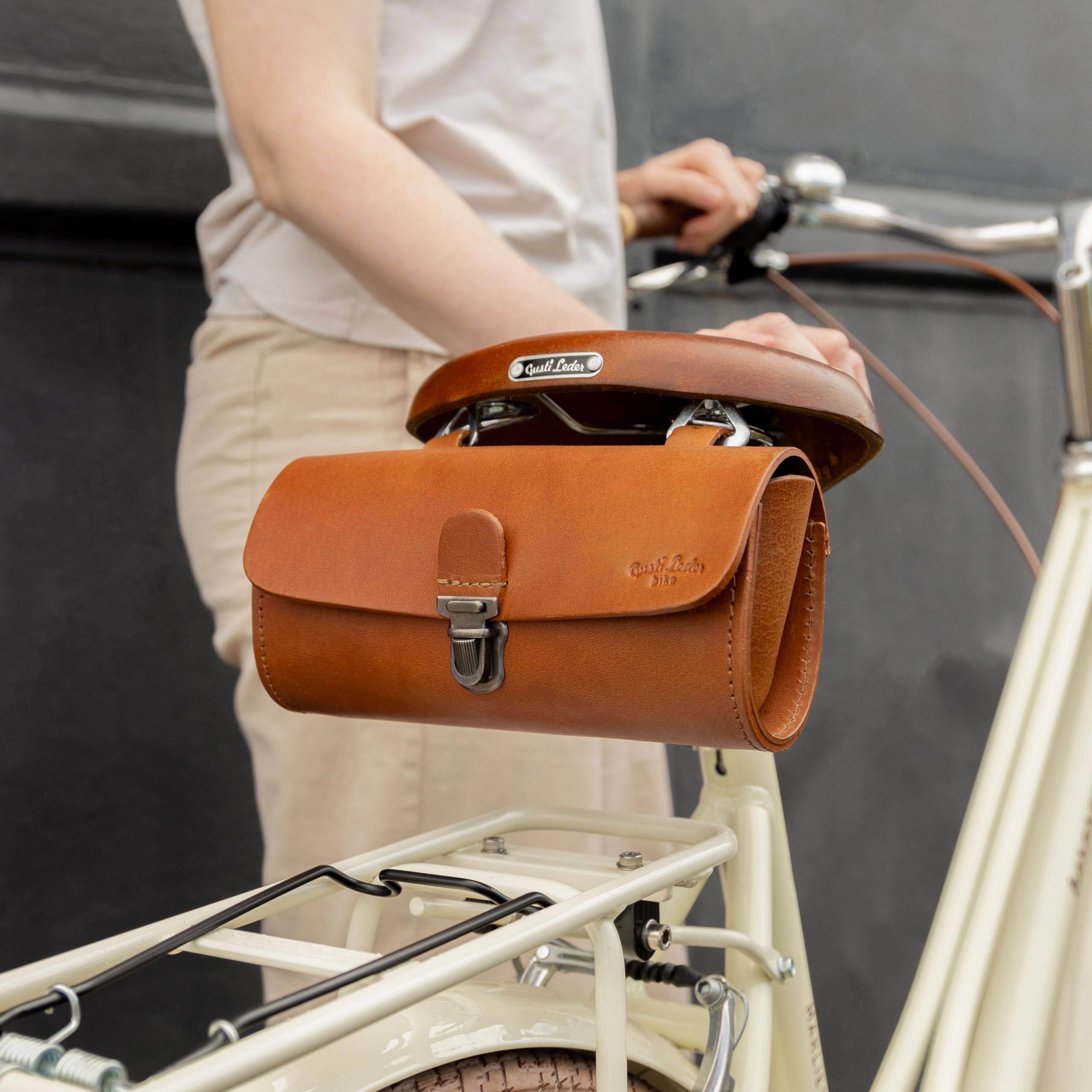 Gusti Cuir - Sacoche pour vélo Marti, sacoche de selle, sacoche de guidon, sacoche en cuir véritable, vintage, marron