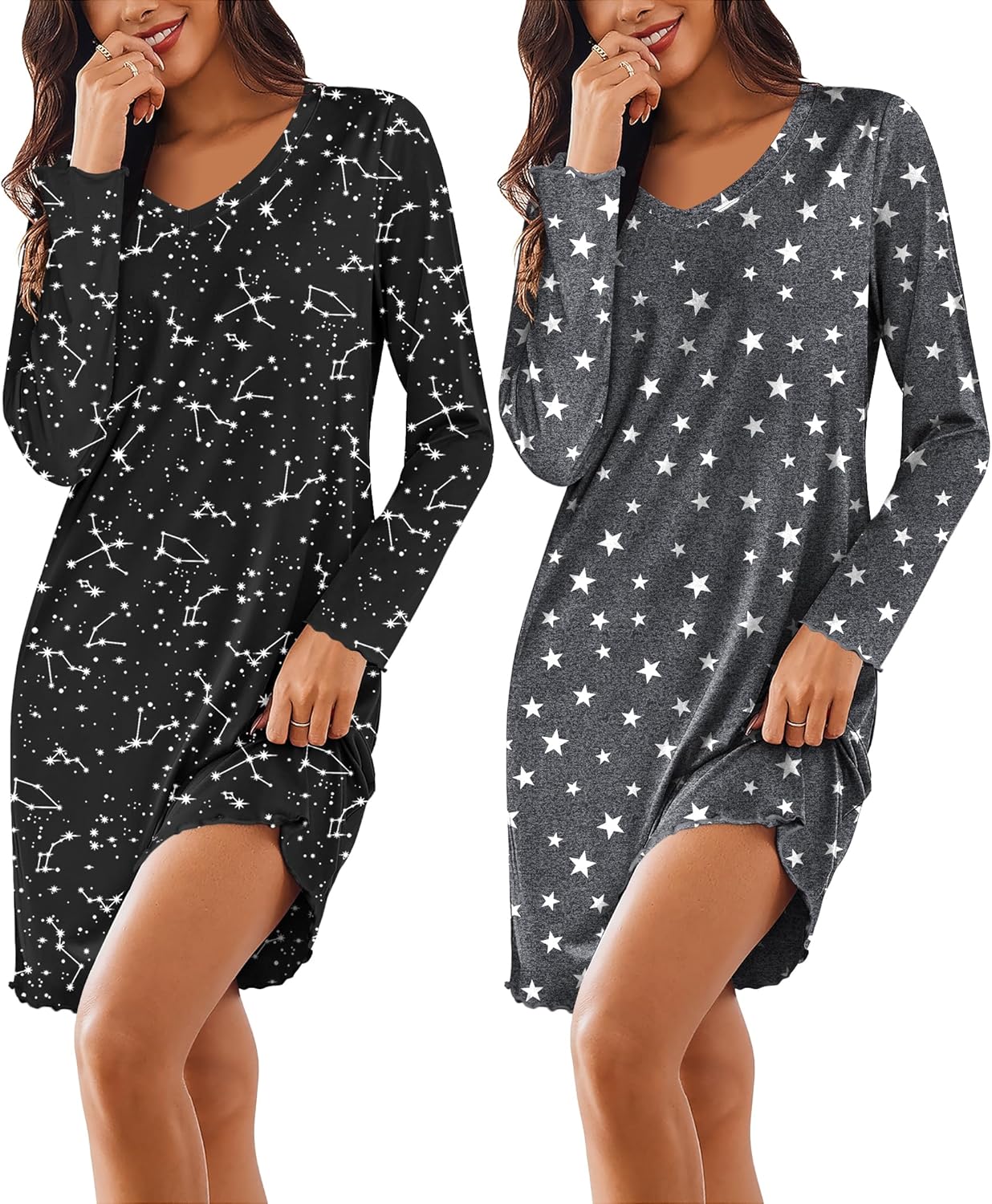 Ekouaer Long Sleeve Cotton Nightgowns for Women Night Gown