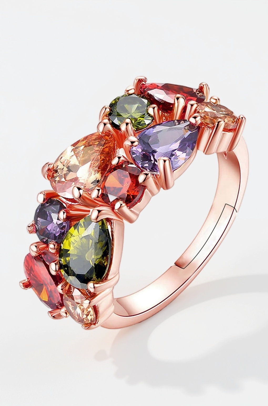 Crystal Rings For Women | Adjustable Ring Multicolor Swiss Cubic Zircon Crystal Ring | Rose Gold Plated Finger Ring for Girls | Birthday Gift For Girls & Women Anniversary Gift for Wife