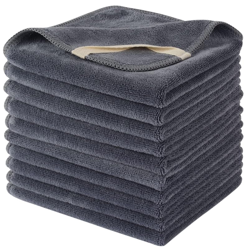 Panos faciais de microfibra SINLAND cinza, secagem rápida, 30,48 cm x 30,48 cm, pacote com 10