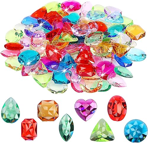 100 gemas de juguete, piedras preciosas para niños, joyas del tesoro pirata, gemas acrílicas falsas, diamantes brillantes, piedras preciosas de
