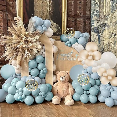 Miniatura 6 de Kit de guirnalda de globos de color azul polvoriento, pizarra polvorienta, azul bebé, globos metálicos dorados y blancos de arena y globos de