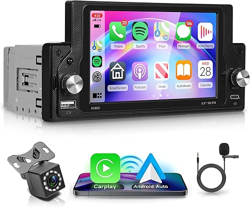 Miniatura 1 de Rimoody - Estéreo inalámbrico para automóvil con Bluetooth, pantalla táctil Rimoody de 5.9 pulgadas, reproductor MP5, compatible con Android Auto,