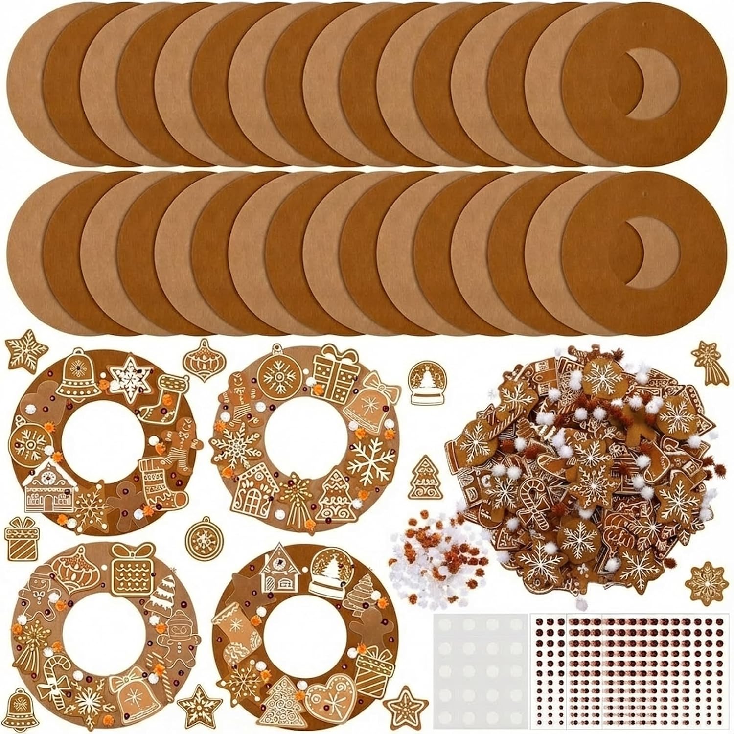 472 Pcs DIY Christmas Craft Kits Xmas Tree Wreath Craft Gingerbread Men Bell Snowflakes Wreath Arts Christmas Hanging Ornaments with Gingerbread Houses Gift Boxes Sticker for Xmas Indoor Outdoor Decor