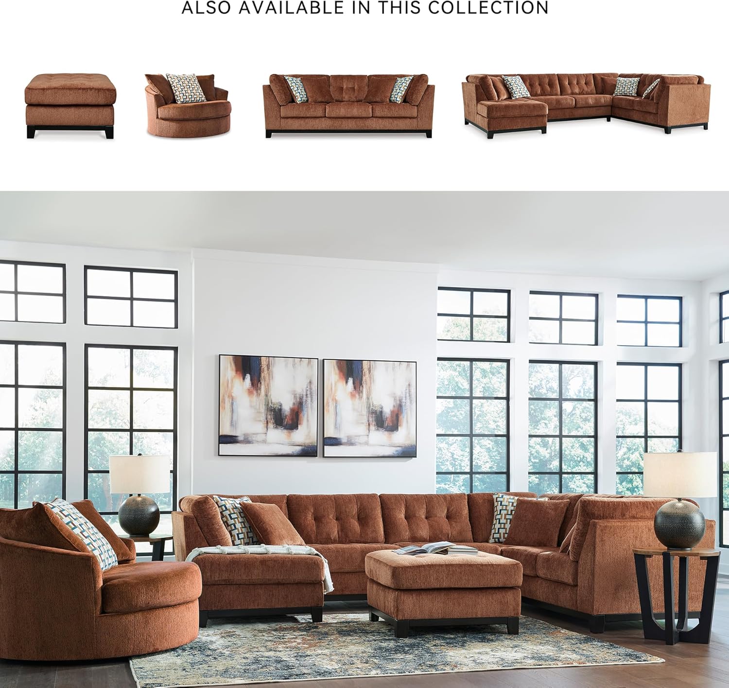 Signature Design by Ashley Laylabrook Scandinavian Upholstered Oversized Swivel Accent Chair with 3 Back Pillows, Red