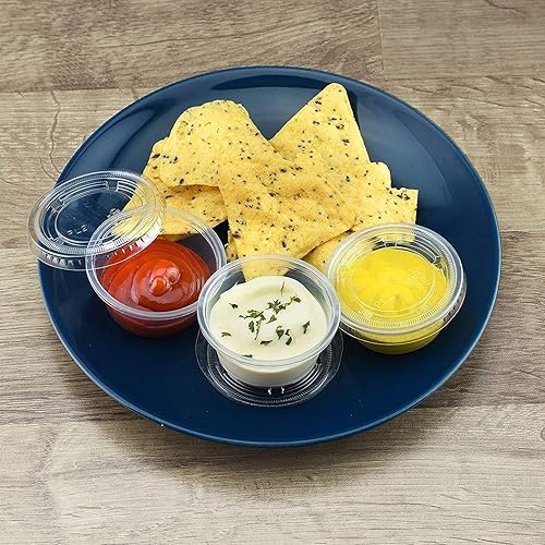 Miniatura 5 de DuraHome recipientes de plástico para porciones con tapa 2onzas Paquete de 150recipientes a prueba de fugas para chupitos de gelatina y aderezos de