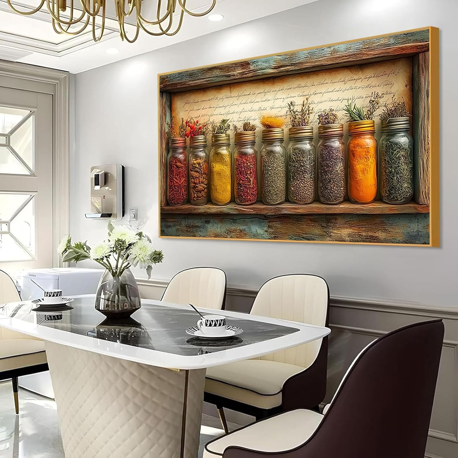 Canvas Wall Art: Herbs & Spices, Black Framed, 23"x12"|60x30cm - Kitchen & Dining Room Decor