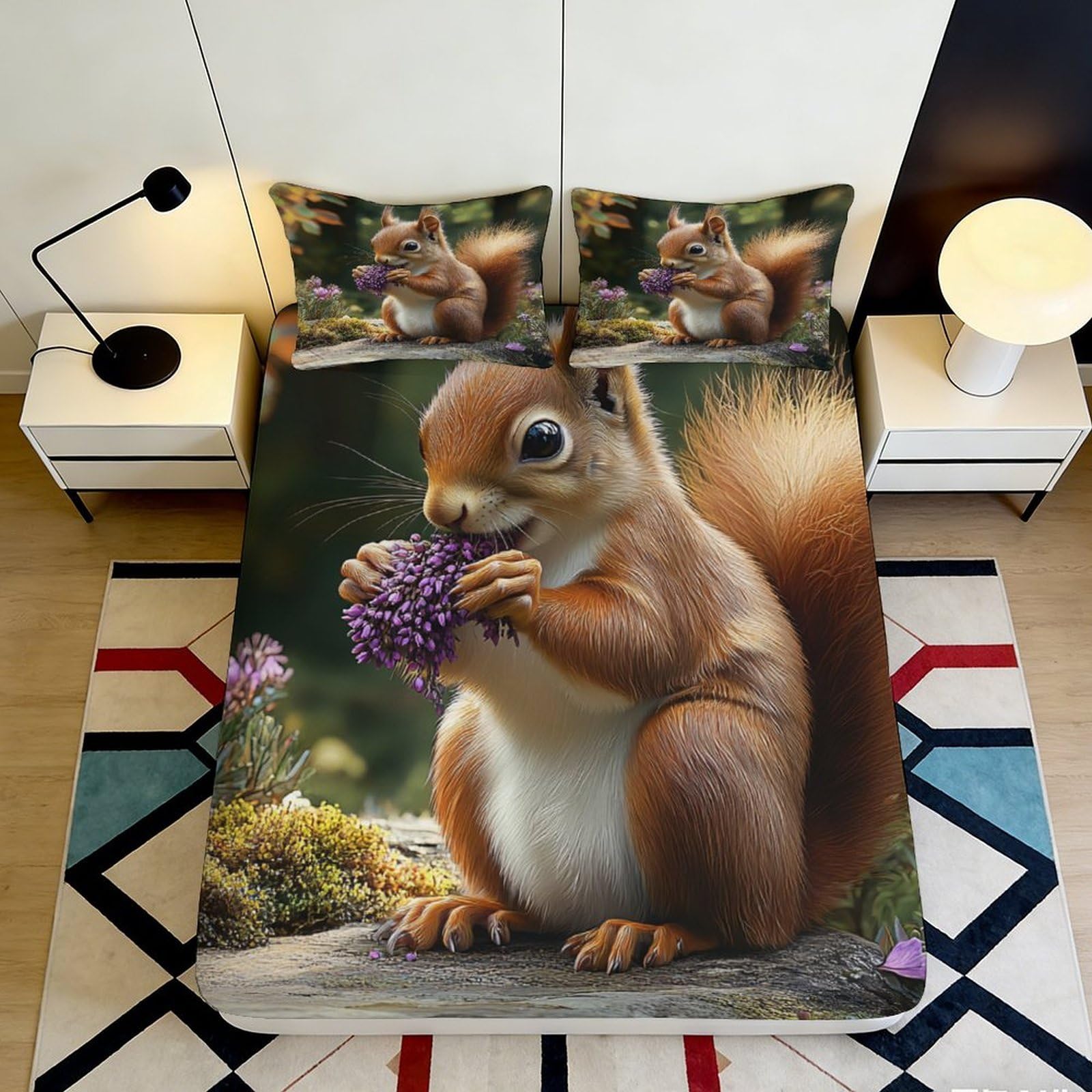 Pnayamiorkfel Style-3 3D Printed Squirrel Forest Fitted Sheet Microfiber Soft Anti-Slip Woodland Animal Mattress Cover Bedroom Decor 90X200x25cm