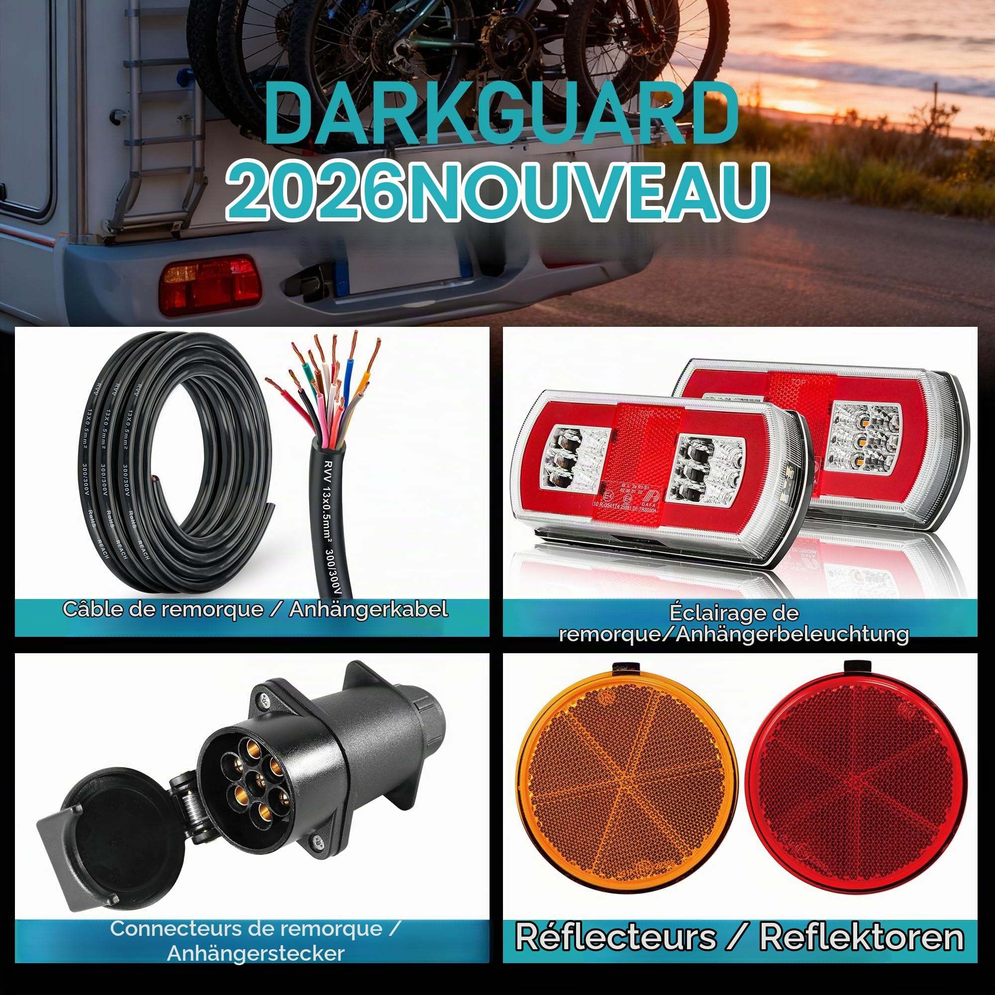 G & D Feux de Remorque Led 12V 24V Étanche IP67 Feu Arrière de Remorque Camion Caravanes & Bateau 5 Fonctions Feu de Stop Feux de Plaque ECE Homologué