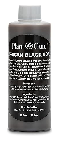 Jabón líquido africano negro de 4 oz. 100% puro y natural de Ghana. Tratamiento para el acné, ayuda contra el eccema y la psoriasis, piel seca,