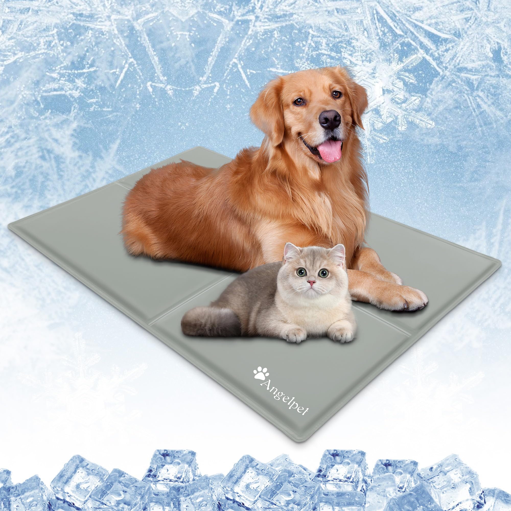 Angelpet Dog Cooling Mat, XL 120x80cm – Non-Toxic Self-Cooling Gel Mat, Long-lasting Waterproof Pet Cool Pad for Dogs & Cats in Summer, No Water or Refrigeration Needed (Grey)