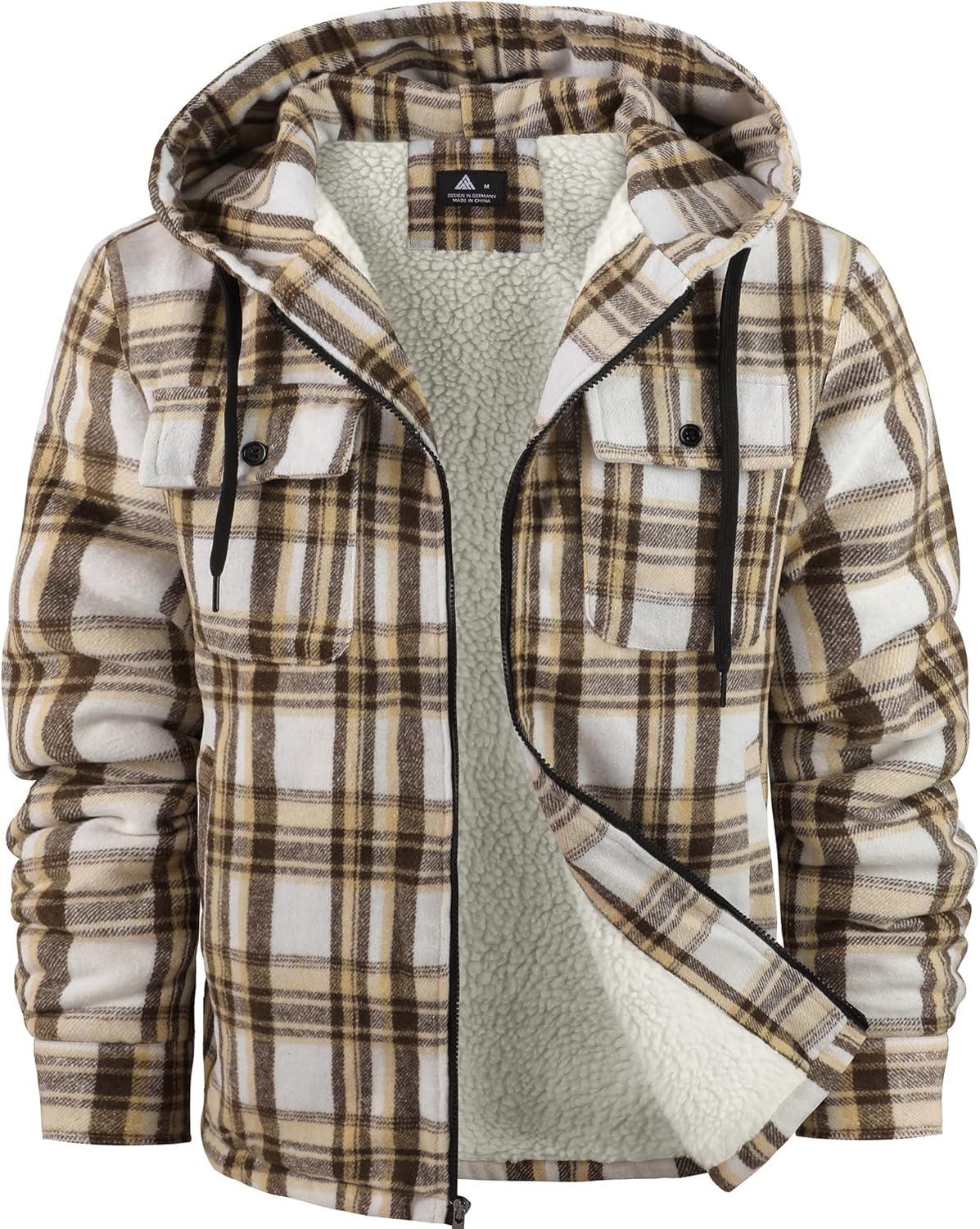 ZITY Men's Flannel Hooded Jacket Fleece Sherpa Lined Plaid Shirts Jackets Zip Up Sweatshirt Hoodies for Men with 4 Pockets