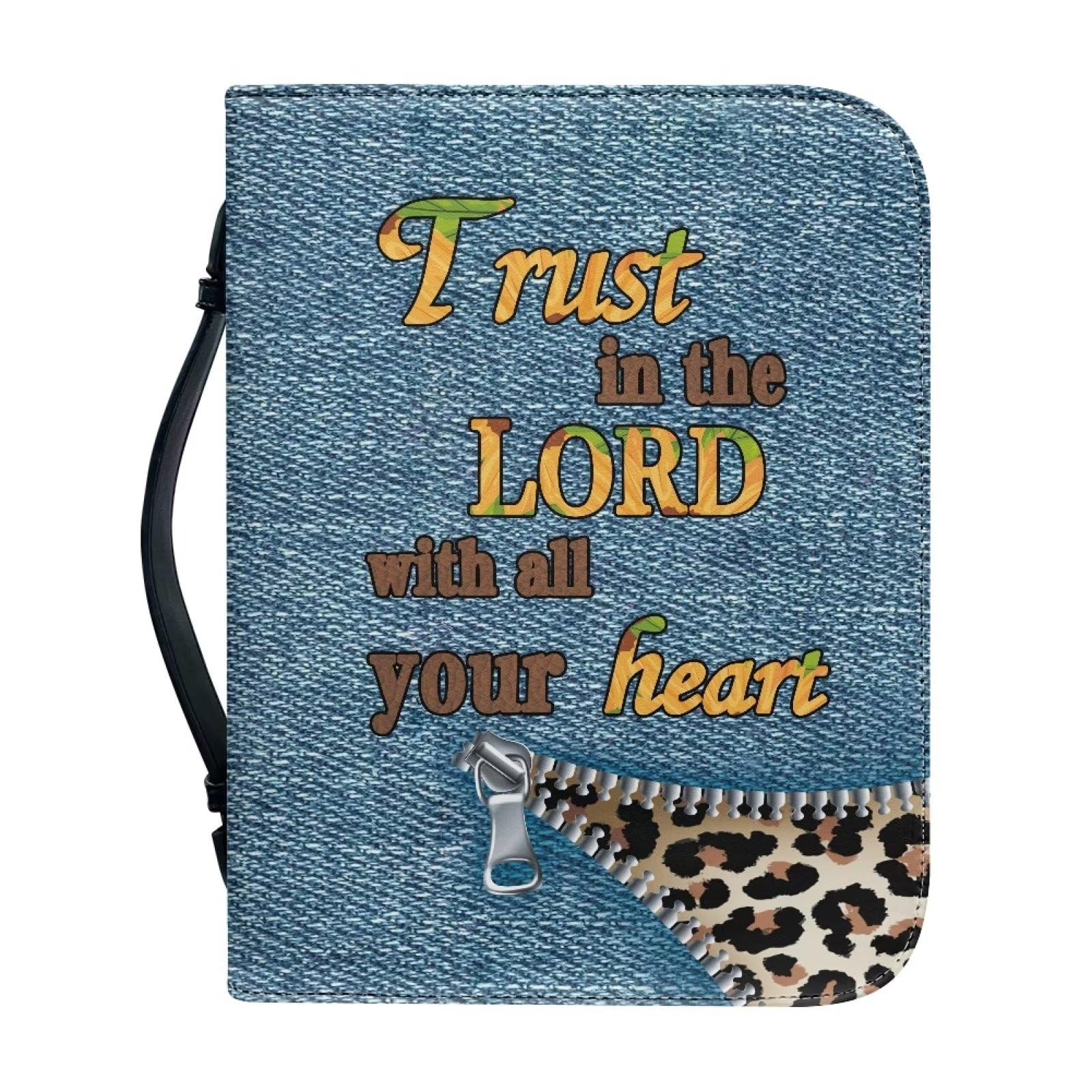 Talayituse Cross Sunflower Leopard Print Faux Leather Bible Cover for Men Boys Women Girls Trust in The Lord Christian Bible Case with Handle Carrying Book Case Protector Bible Tote Handbag, 2XL — image 1
