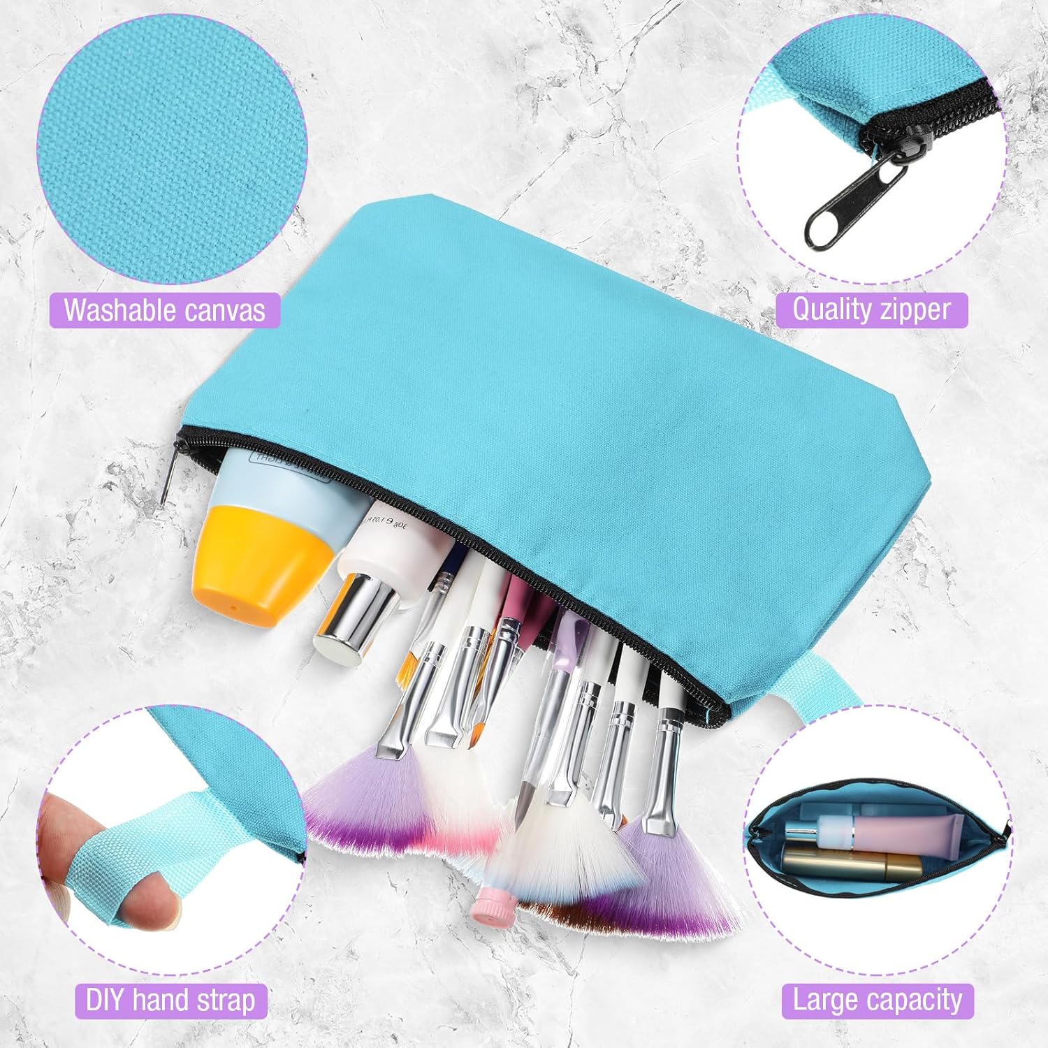 Frienda 40 Pack Canvas Makeup Bags Bulk Cosmetic Bags with Bottom Travel Canvas Zipper Pouch Multi Purpose Blank for Women Purse Toiletry Pencil DIY Craft, 10 Colors (8.7 x 5.1 x 1.7 Inch) - Image 3