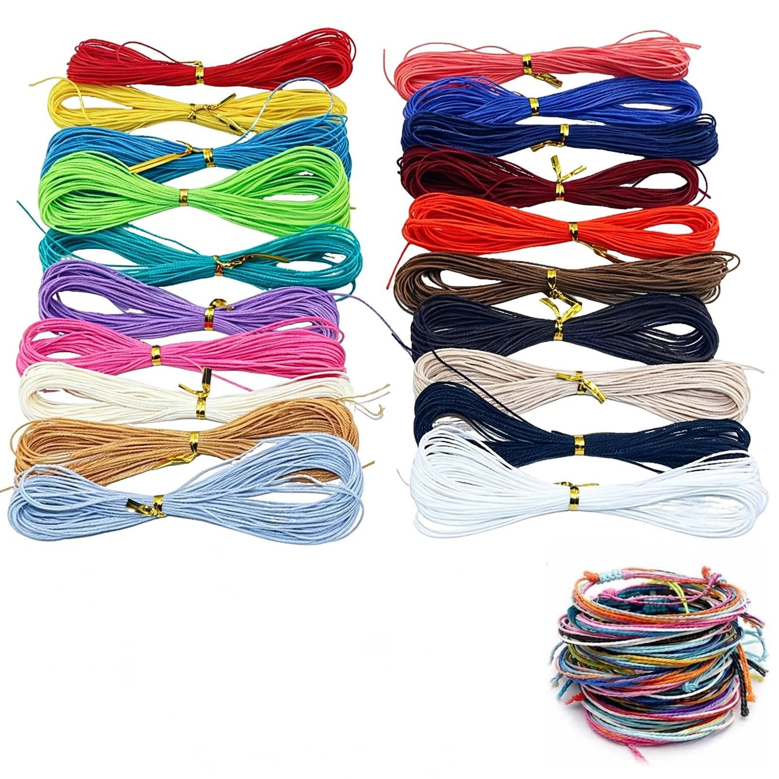 20 Pieces 1mm Waxed Cord, 20 Colors Waxed Cord for Jewellery Making, Coloured Wax Cotton Cords, Bracelet Cords for Handmade Craft, for Necklace, DIY Craft, Sewing Crafting